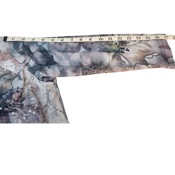 Impulse California Sequin Sparkly Floral Top 3/4 Sleeve Blouse Women's Small - Picture 6 of 9